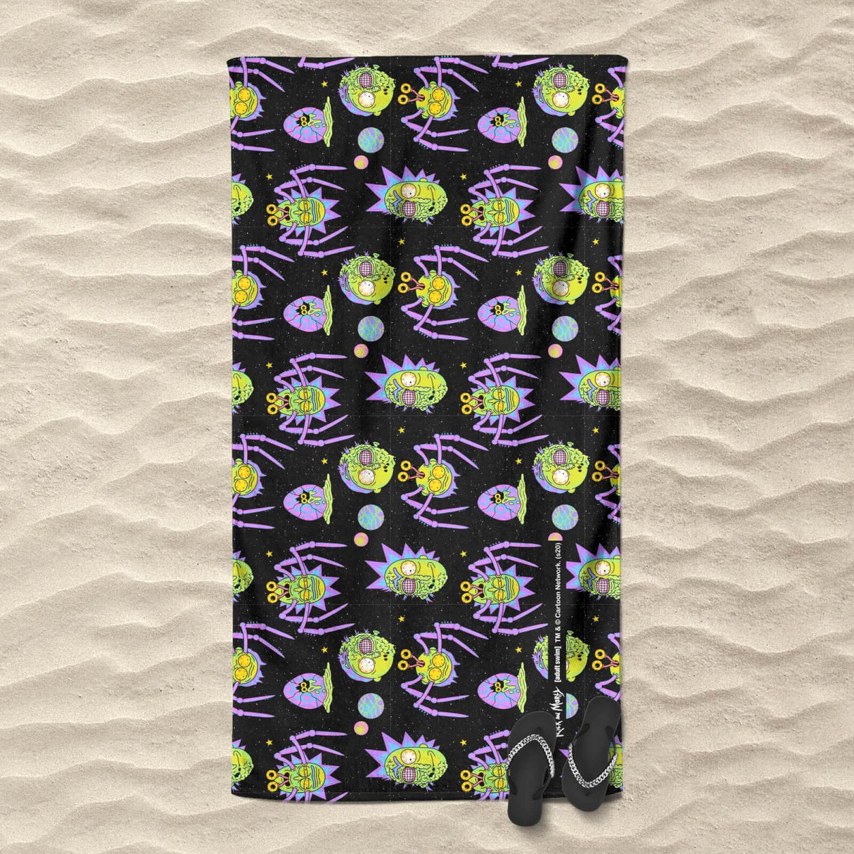 Rick and Morty Brain Head And Spiders Beach Towel