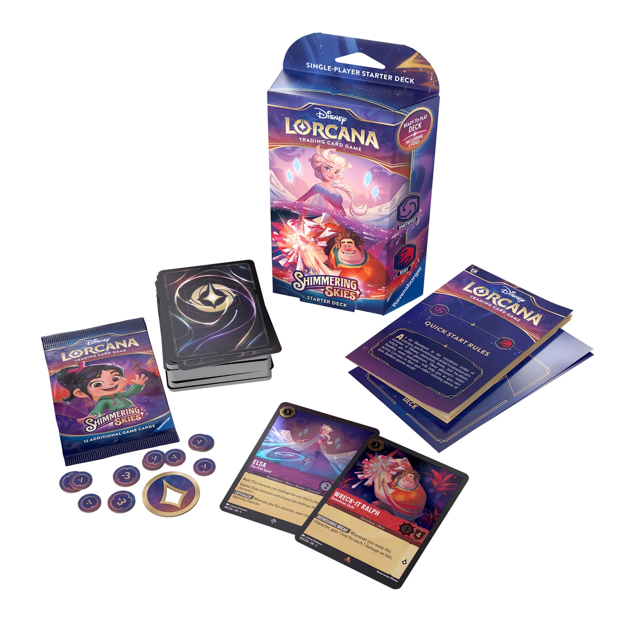 Disney Lorcana Trading Card Game Shimmering Skies Amethyst and Ruby Starter Deck