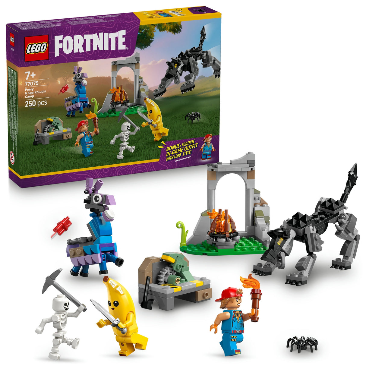 LEGO Fortnite Peely & Sparkplug Camp Video Game Building Set 77075