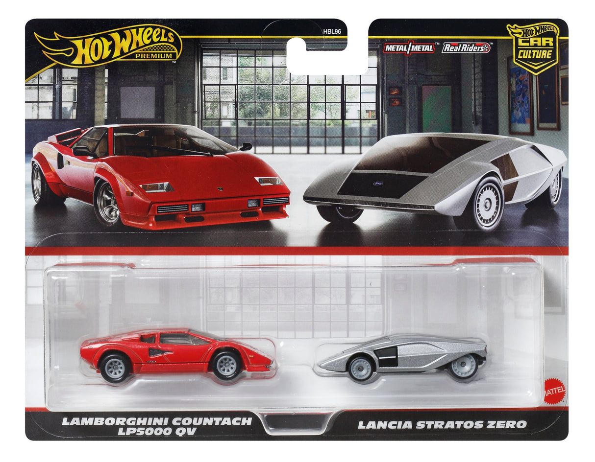 Hot Wheels Premium 2-Pack 2025 Mix 2 Lancia Stratos Zero Lamborghini Countach LP5000 QV