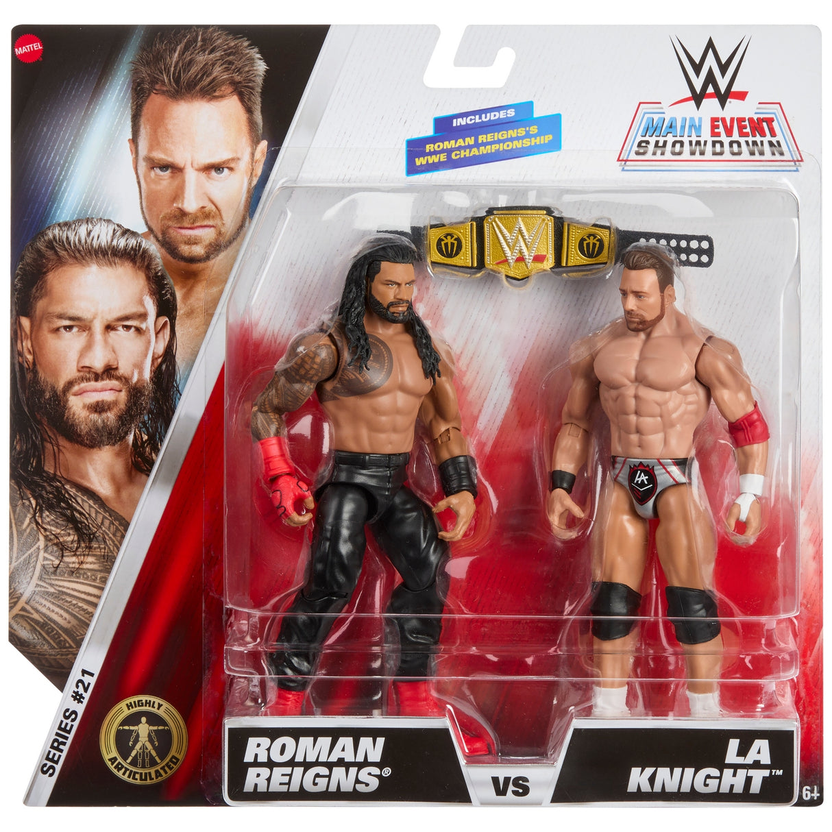 WWE Main Event Showdown 2-Pack Series 21 Roman Reigns vs LA Knight Action Figures (6 )