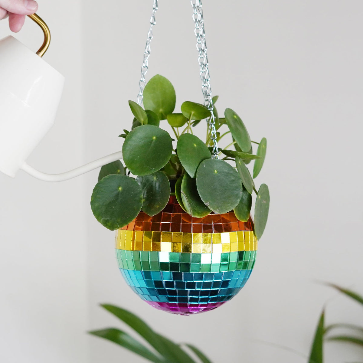 Rainbow Disco Ball Planter 8in