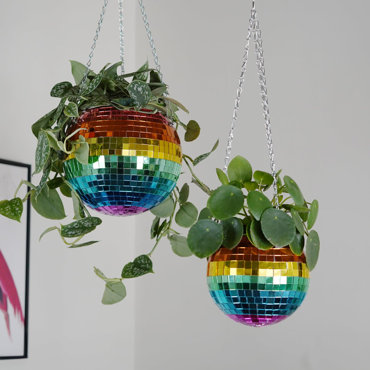 Rainbow Disco Ball Planter 8in