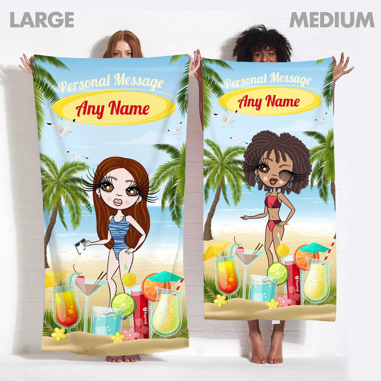 ClaireaBella Womens Personalised Beach Towel - Cocktail Party