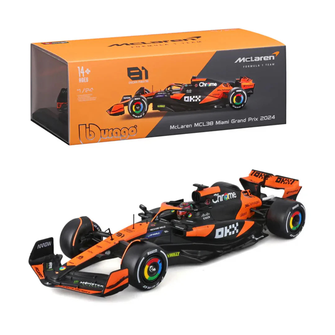 Bburago F1 Mclaren MCL38 2024 With Piastri Helmet 1:24 Scale Model