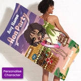 ClaireaBella Womens Personalised Beach Towel - Hen Beach Bar