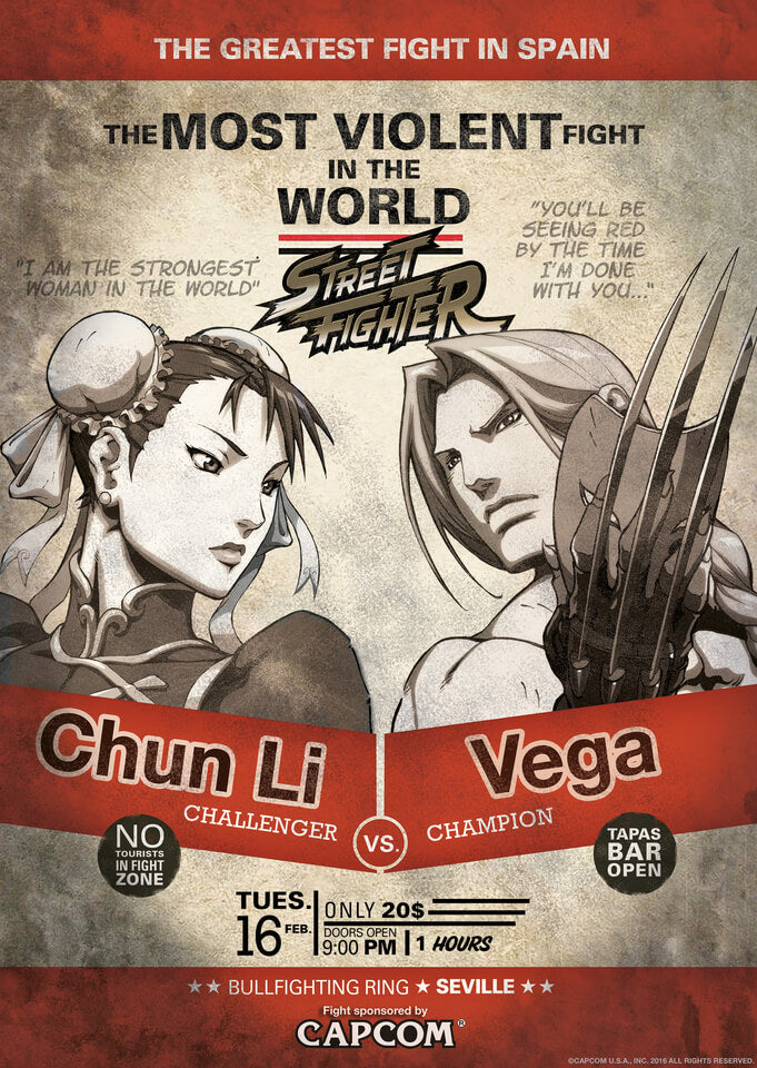 Street Fighter Chun Li V Vega Art Print 16.5 x 11.7