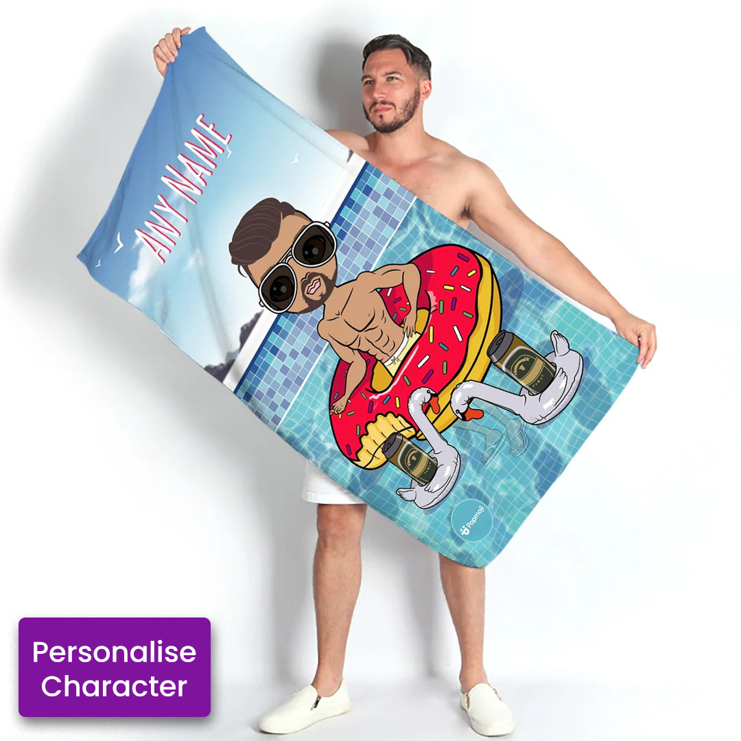 ClaireaBella Mens Personalised Beach Towel - Pool Party