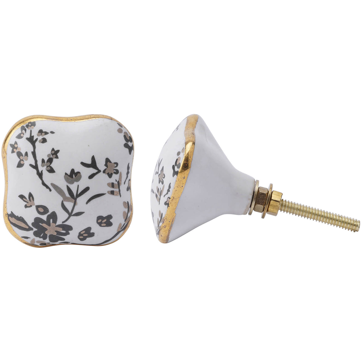 Grey Floral Ceramic Drawer Pull
