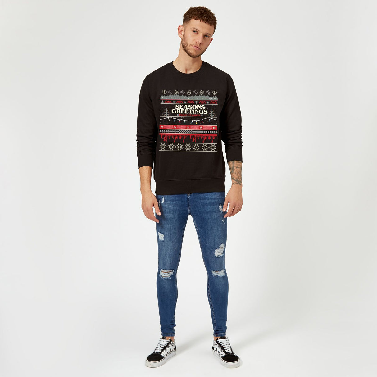 Stranger Things Hawkins Christmas Unisex Christmas Jumper - Black