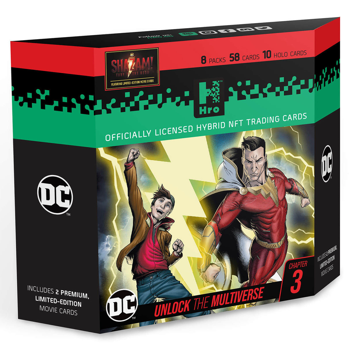DC Unlock The Multiverse Chapter 3 Shazam 8-Pack Premium Starter Box HRO Hybrid NFT Trading Cards,