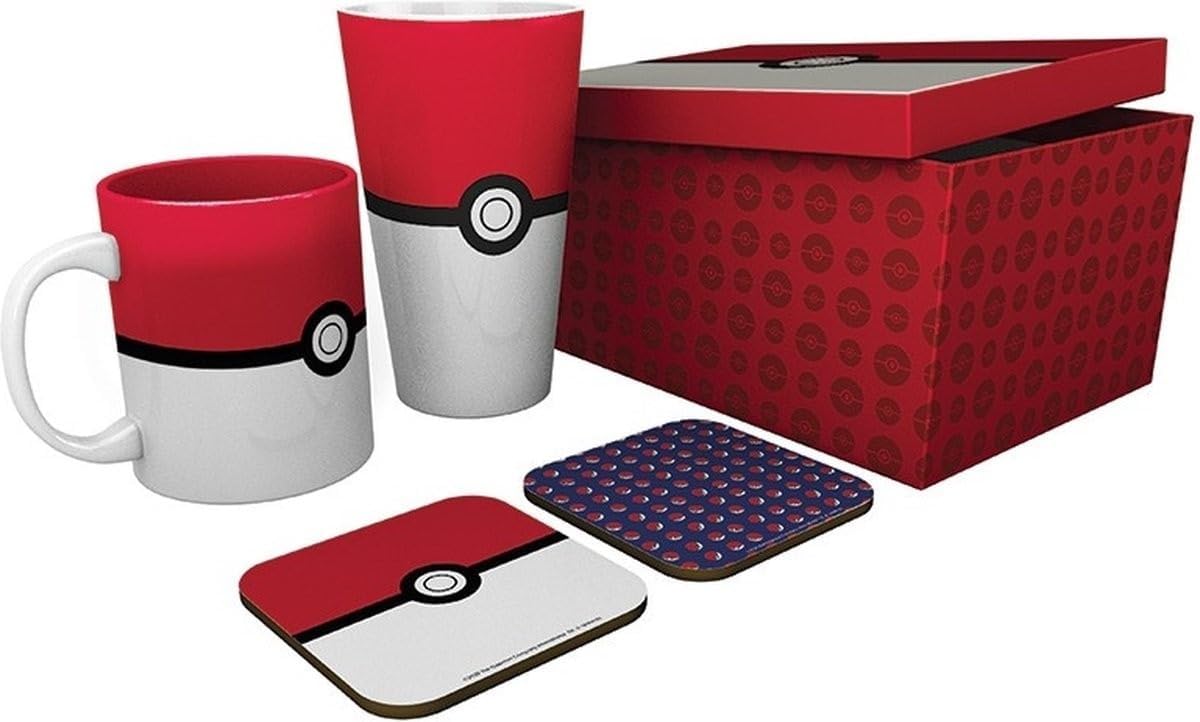 Pokemon Pokeball Mug, 400ml Glass & 2 Coasters Collectable Gift Box