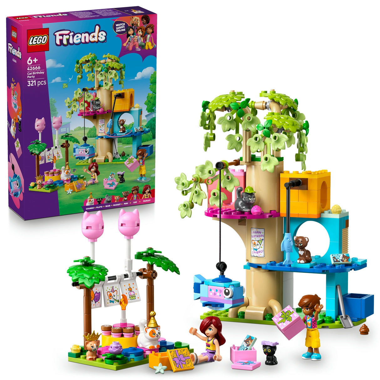 LEGO Friends Cat Birthday Party & Tree House Building Kit Toy 42666