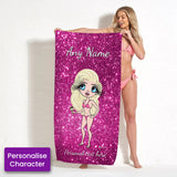 ClaireaBella Womens Personalised Beach Towel - Pink Glitter Print