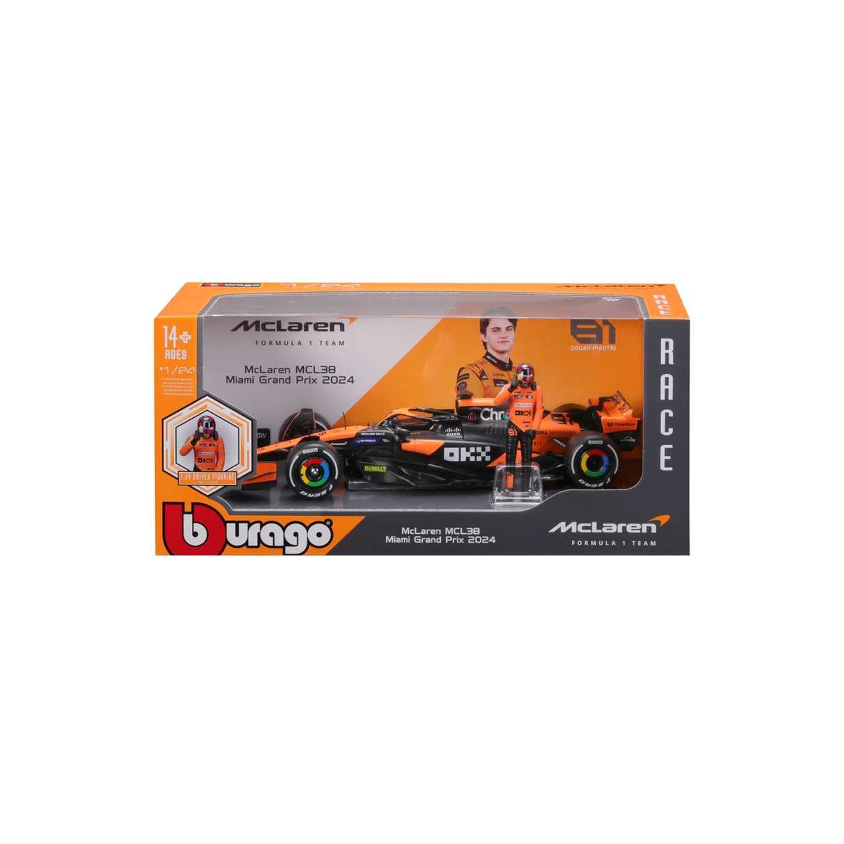 124 F1 MCLAREN MCL38 2024 WITH DRIVER FIGURE PIASTRI