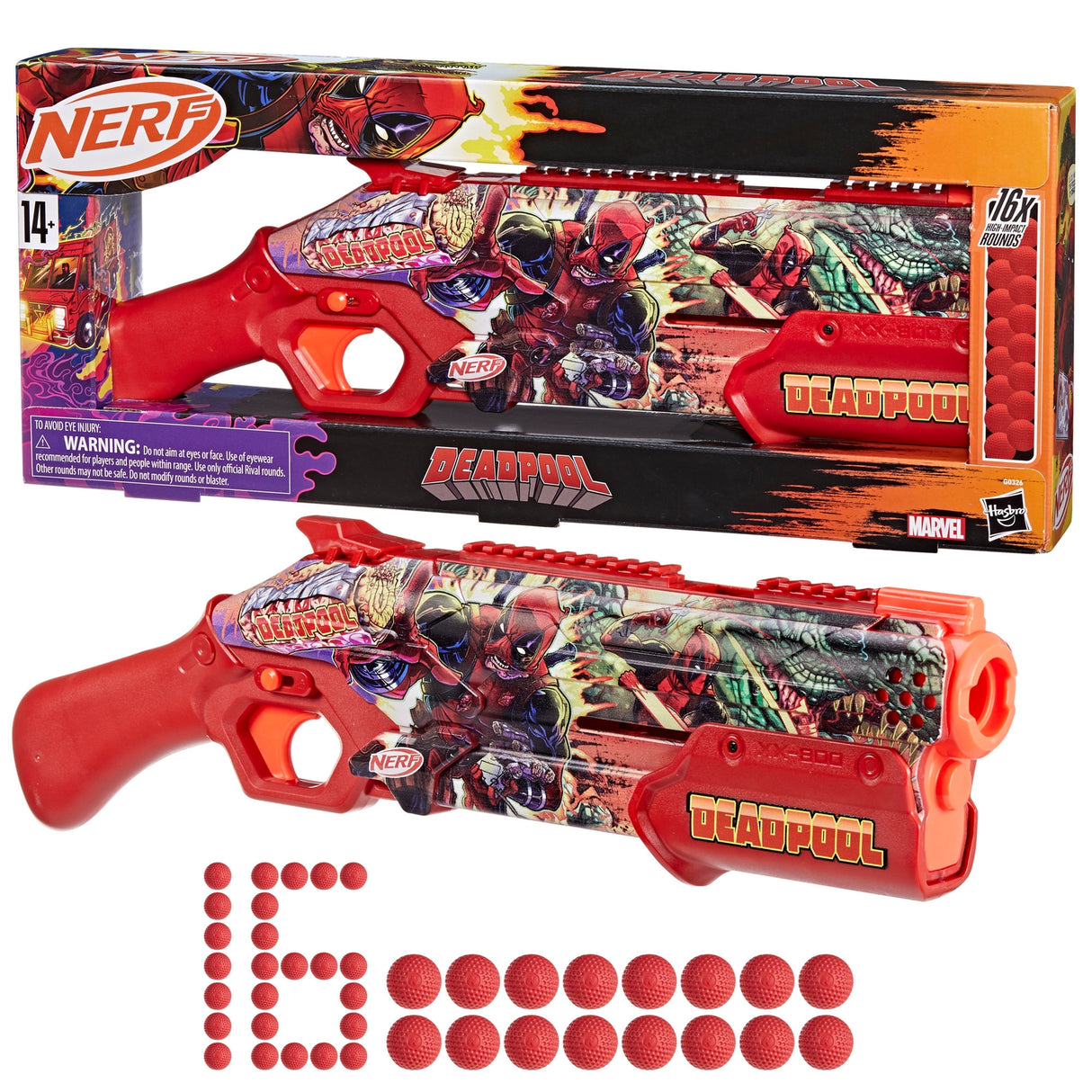 Nerf Marvel Deadpool Blaster 16 Nerf Rival Accu-Rounds Pump Action Gifts for Teens 14
