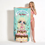 ClaireaBella Womens Personalised Beach Towel - Birthday Cake