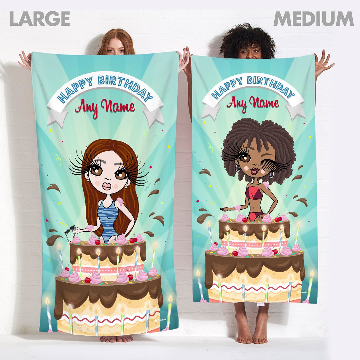 ClaireaBella Womens Personalised Beach Towel - Birthday Cake