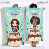 ClaireaBella Womens Personalised Beach Towel - Birthday Cake