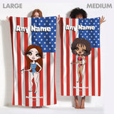 ClaireaBella Womens Personalised Beach Towel - American Flag