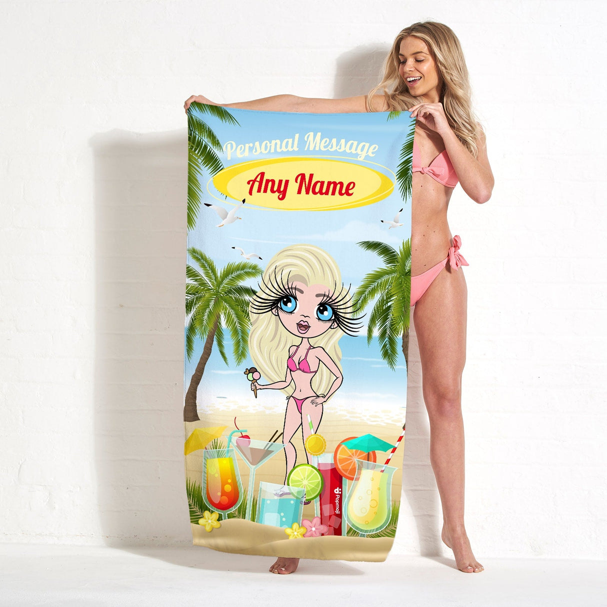 ClaireaBella Womens Personalised Beach Towel - Cocktail Party
