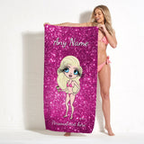 ClaireaBella Womens Personalised Beach Towel - Pink Glitter Print